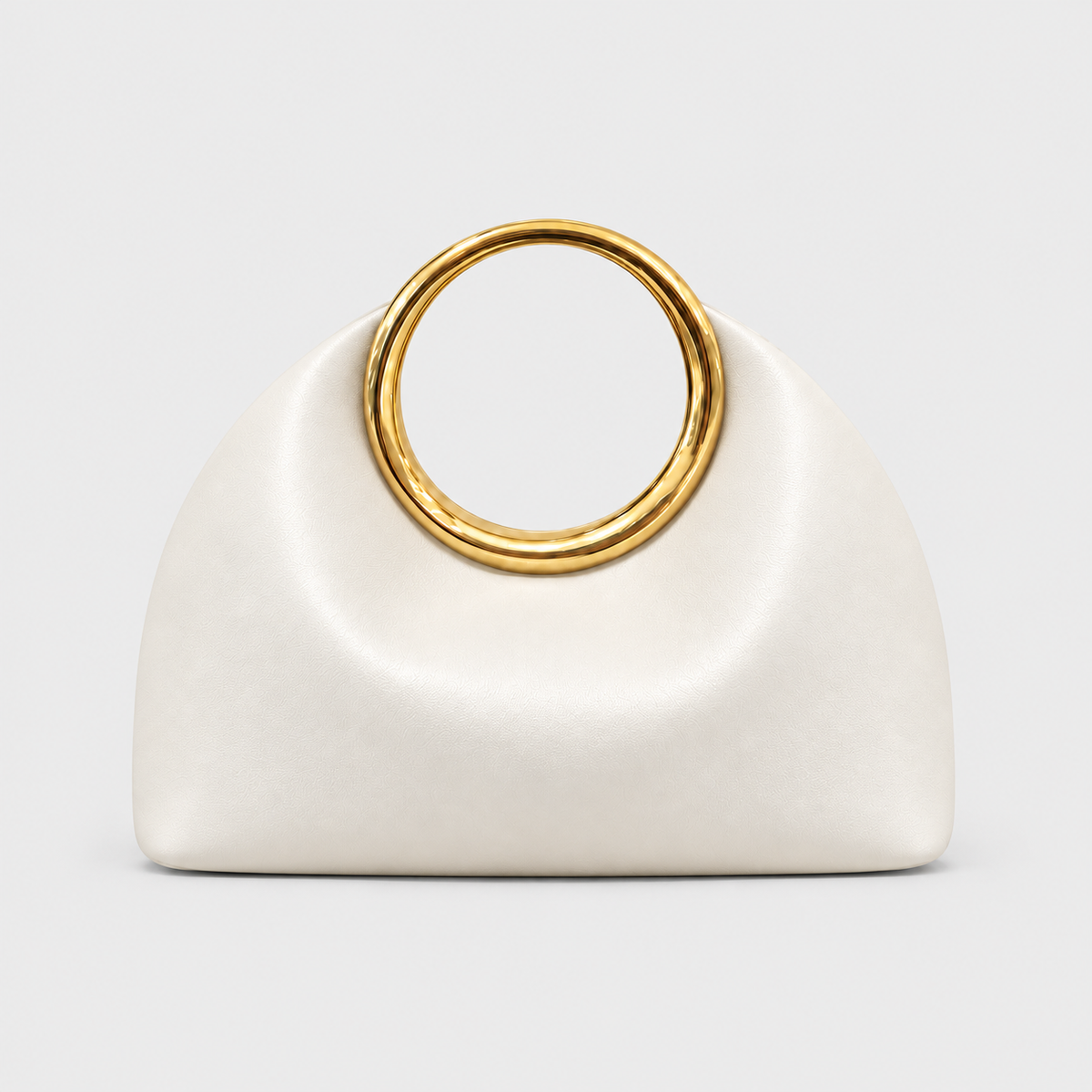 VALENORA Aurea large white vegan leather handbag with a polished gold circular metal handle