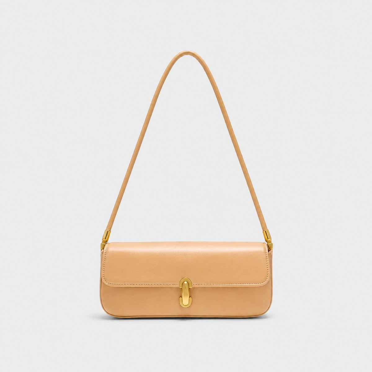 VALENORA Bianca cream microfiber leather shoulder bag with a structured flap and gold link-style clasp