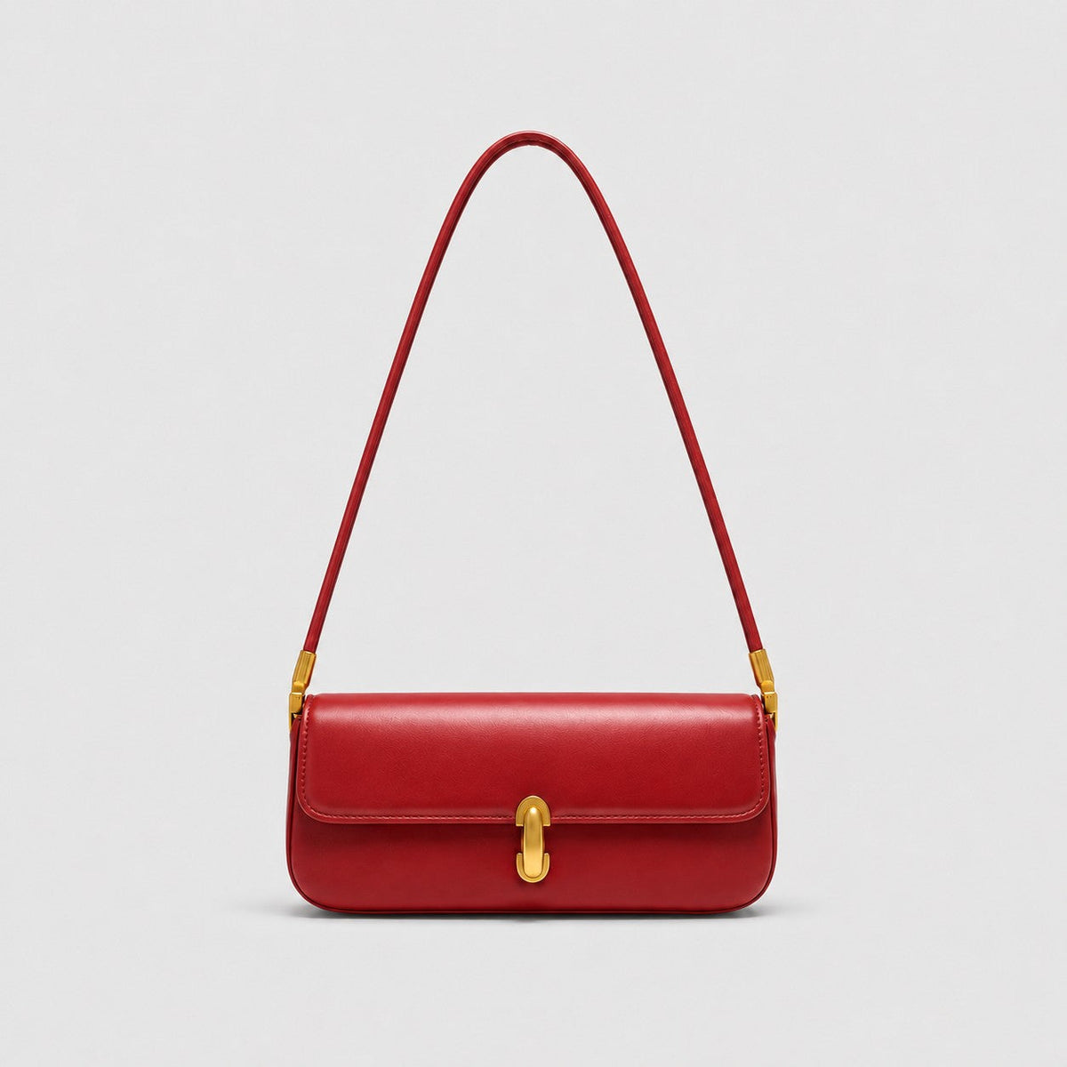 VALENORA Bianca red microfiber leather shoulder bag with a structured flap-front and gold link-style clasp