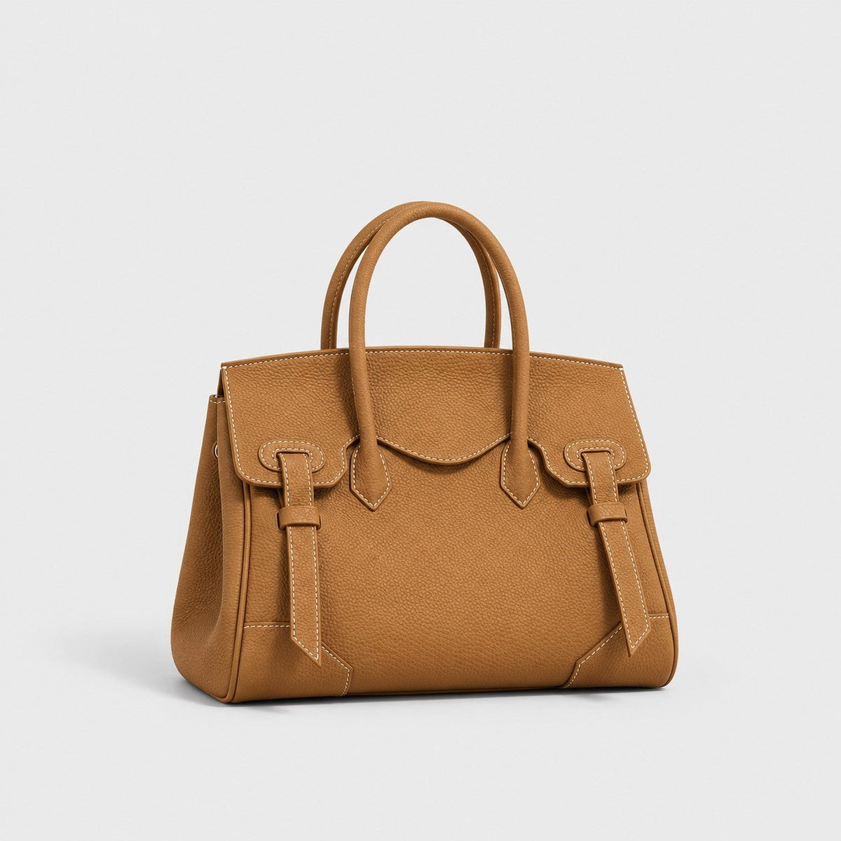 VALENORA Brittany amber full-grain leather tote bag with structured design and clean lines on a light background