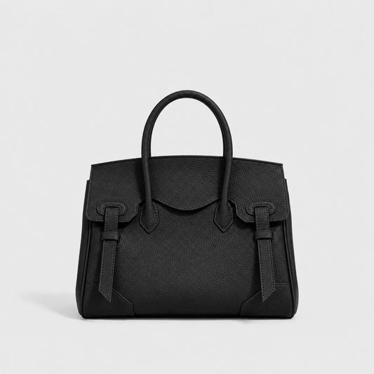 VALENORA Brittany black full-grain leather tote handbag with structured design and minimalist hardware