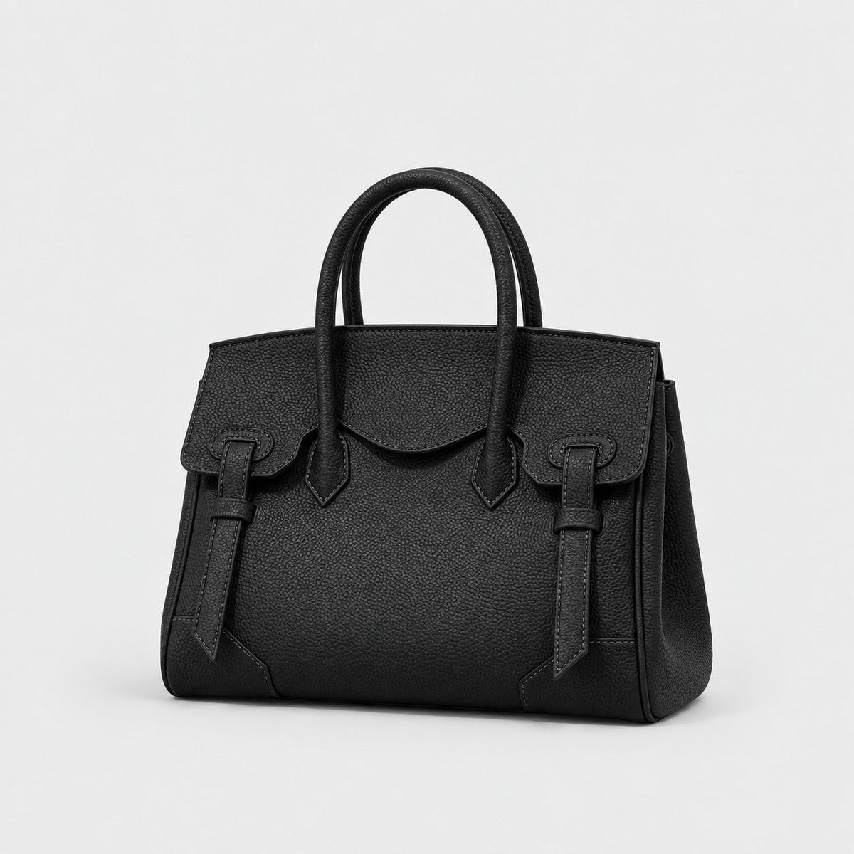 VALENORA Brittany black full-grain leather tote bag with structured design and dual top handles