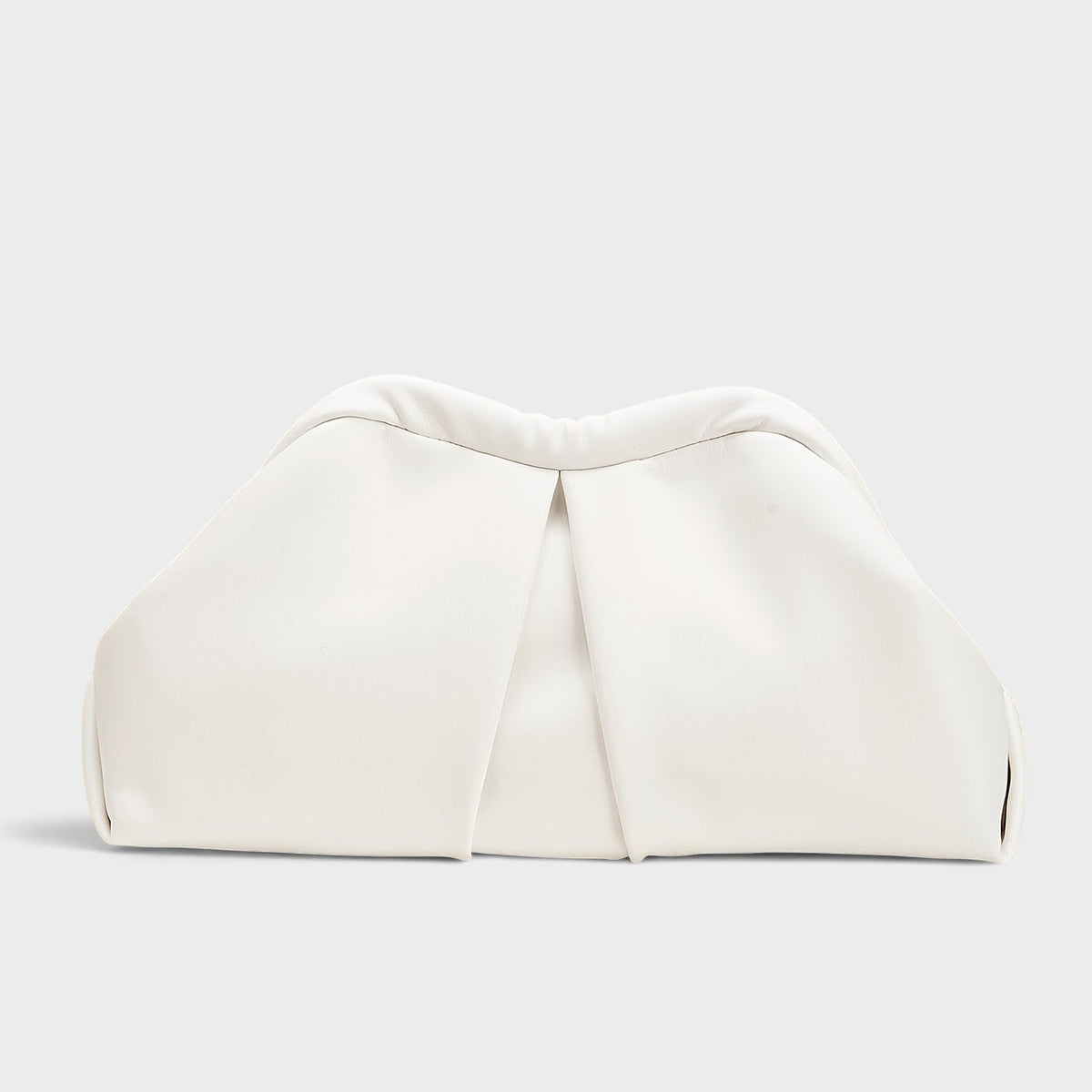 VALENORA Colette white vegan leather clutch bag with a soft pleated slouchy design