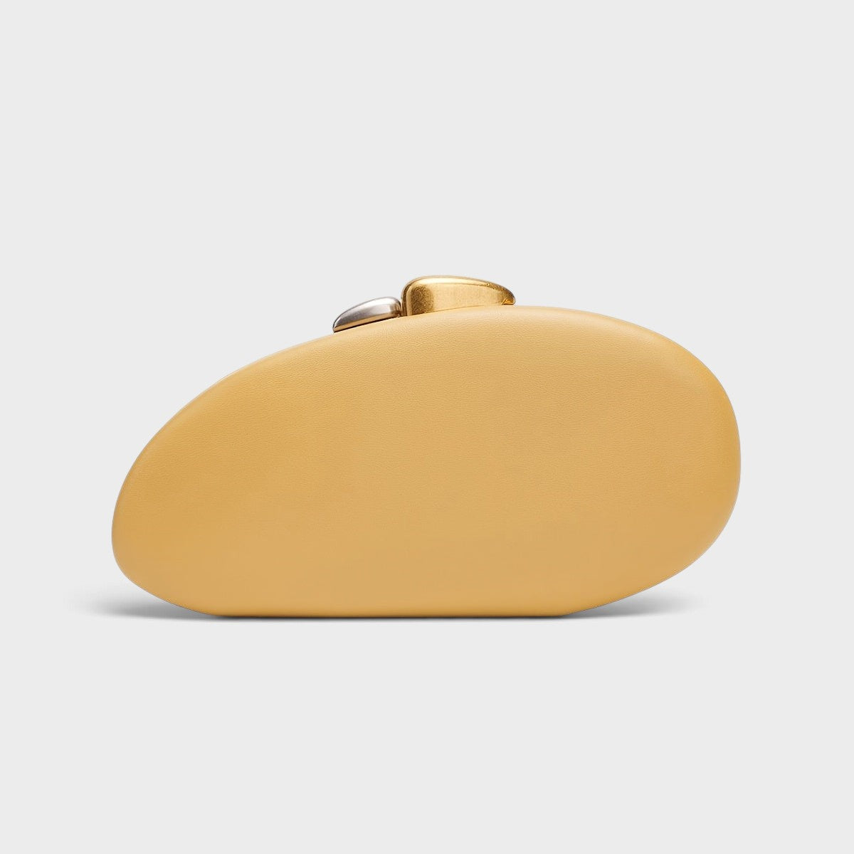 VALENORA Cosette clutch bag in yellow vegan leather with a unique gold and silver two-tone metal clasp