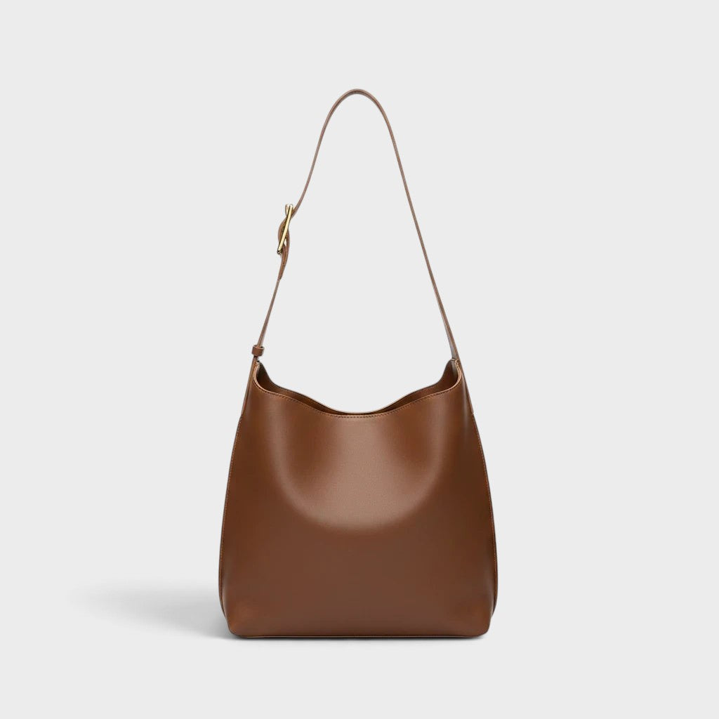 VALENORA Ember dark brown vegan leather tote bag with a minimalist design and adjustable shoulder strap