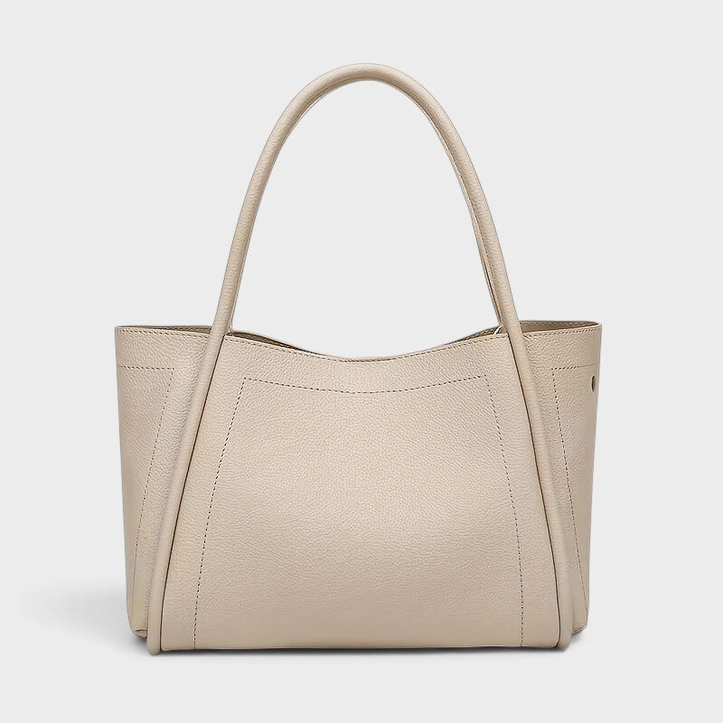VALENORA Kate structured beige vegan leather tote bag with dual top handles and minimalist design