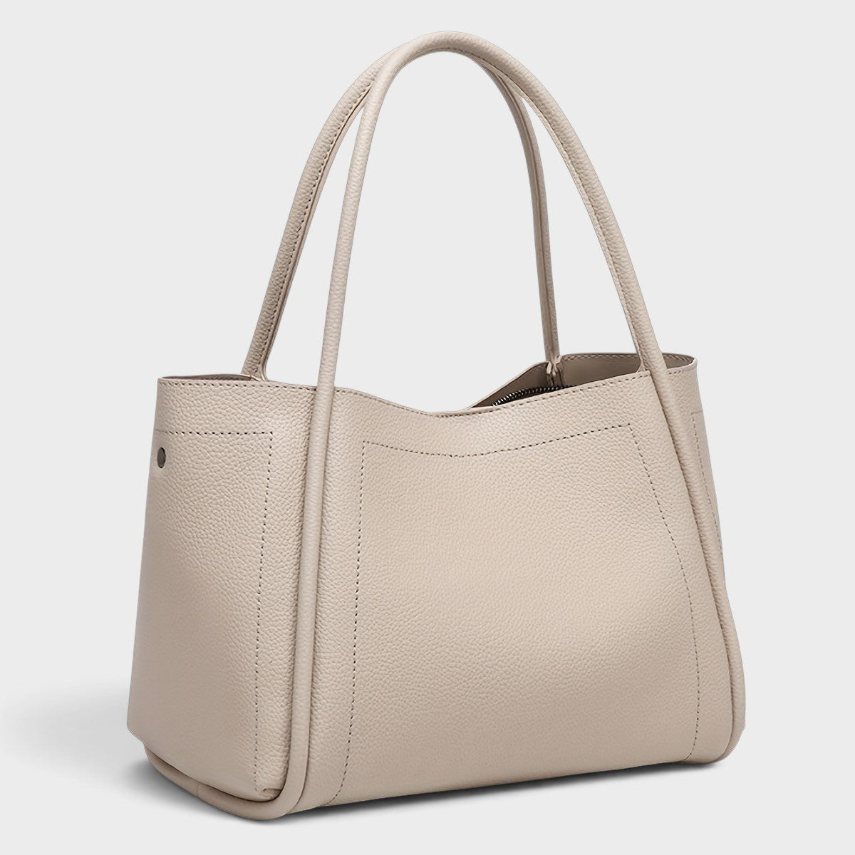 VALENORA Kate structured beige vegan leather tote bag with dual top handles and clean minimalist design