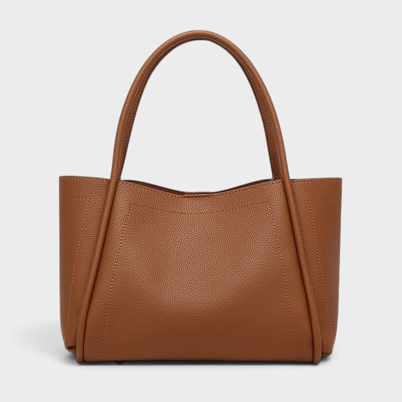 VALENORA Kate structured brown vegan leather tote bag with dual top handles and minimalist design