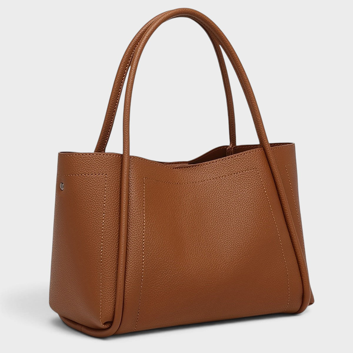 VALENORA Kate structured brown vegan leather tote bag with dual top handles and minimalist design