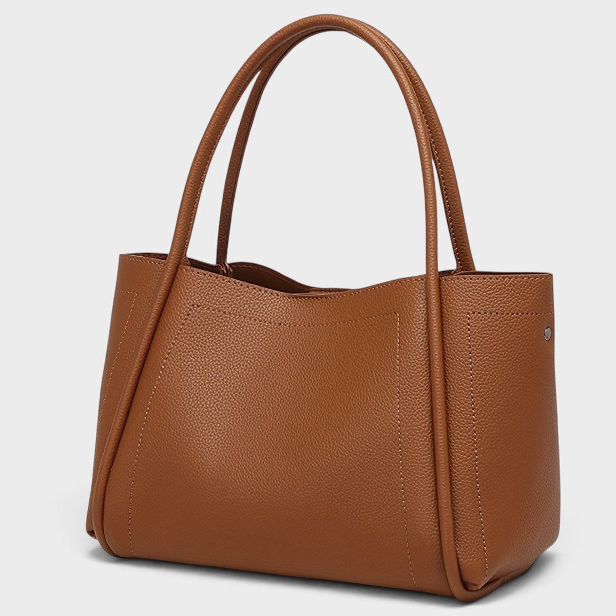VALENORA Kate structured brown vegan leather tote bag with dual top handles and clean minimalist design
