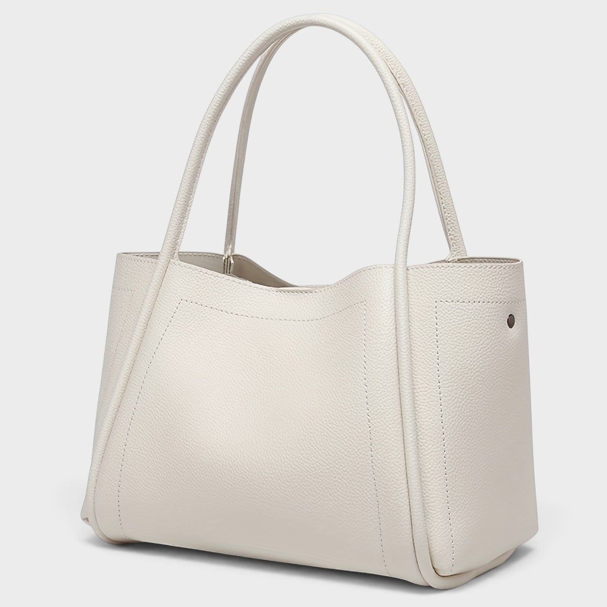 VALENORA Kate white vegan leather tote bag with dual top handles and a structured, clean design.