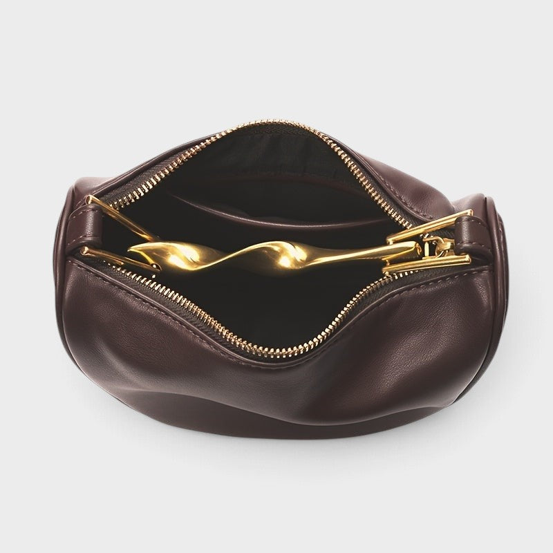 VALENORA Roxane red vegan leather handbag with a gold zipper closure and removable strap