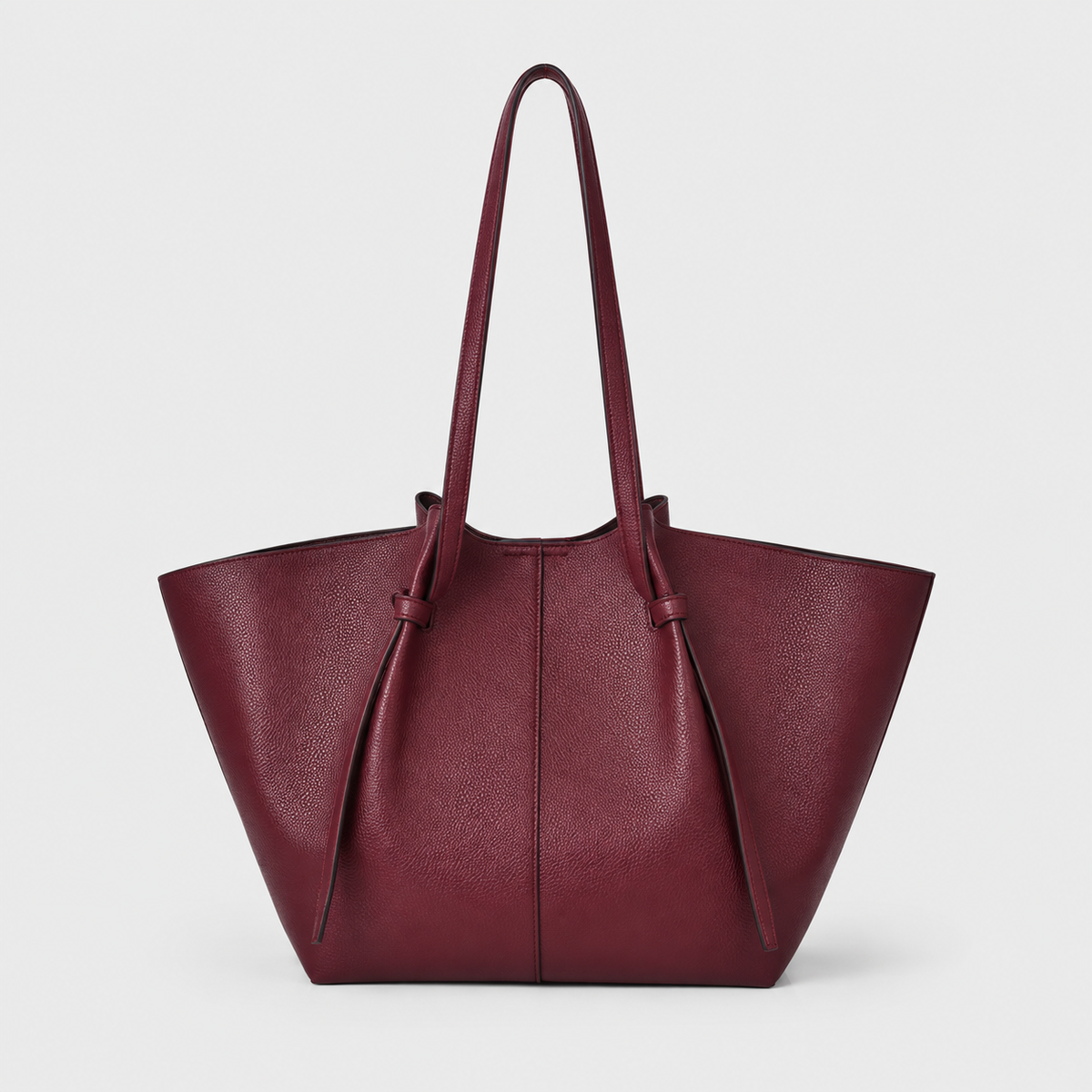 VALENORA wine red vegan leather Terra tote bag with a slouchy sculptural silhouette and long shoulder straps
